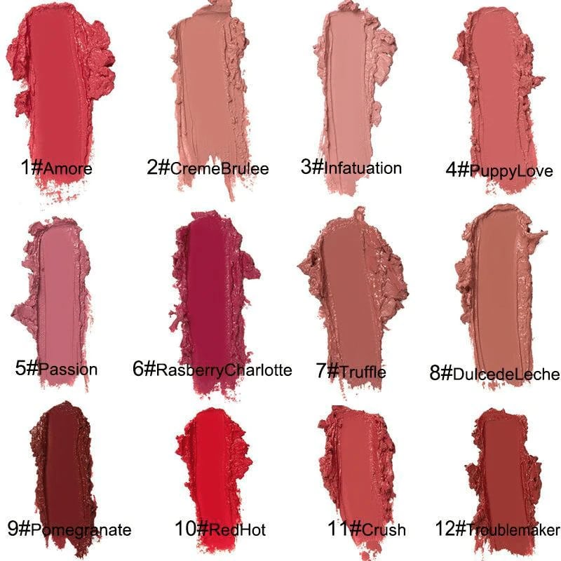 12 Colors Cream Texture Lipstick Waterproof